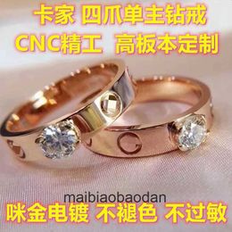 High End Designer jewelry rings for womens Carter Four Claw Stone Single Main Diamond Ring CNC Exquisite Sculpture V Gold Plated 18K Rose Gold Couple Ring Original 1:1