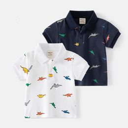 Polo T shirts for Childrens Summer Outfit Boys Dinosaur Lion Car Rocket Full Print Short Sleeve Clothes Tops Kids Tees 1 3 5 7Y 240418