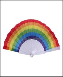 Party Favor Event Supplies Festive Home Garden Folding Rainbow Fan Printing Crafts Festival Decoration Plastic Hand Held Dance Fan4919046