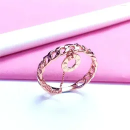 Cluster Rings 585 Purple Gold 14K Rose Letters LOVEBraided Chain For Women Opening Charm Fashion Exquisite Light Luxury Jewellery
