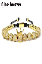 1pcs New Design women fashion CZ Imperial Crown Bracelets goldcolor Micro Pave CZ Women Braiding Macrame Bracelet men Jewellery Y183644954