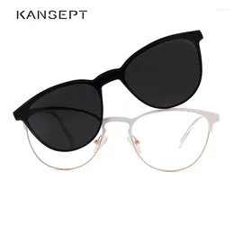 Sunglasses Frames KANSEPT 2 In 1 Magnet Polarized Clip On Glasses Frame Women Metal Optical Myopia Prescription Eyeglasses For DP33104