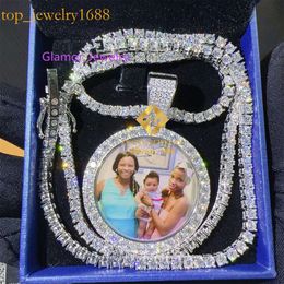 Popular elegante Tester de diamante de diamante Iced fora VVS Moissanite 38mm Memória de hip hop personalizada Photo Pingente Pingente Gift Gift