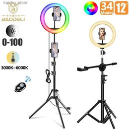 Continuous Lighting 12 inch selfie ring light 30cm LED RGB video light tripod phone holder photography ring light circular fill light Colour light Y240418