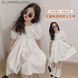 Girl&#039;s Dresses 2024 Summer Princess White Dress Boat Necklace Short Sleeve Backless Loose Children and Adolescents 5 6 8 9 10 11 12 Years Old Q240418