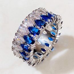 Cluster Rings Huitan Fashion Eternity Promise Women Colourful Cubic Zircon Stylish Female Accessories For Party Daily Wear Luxury Jewellery