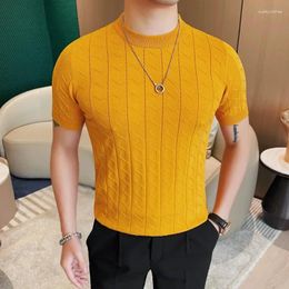 Men's T Shirts 2024 Summer Men Knit Korean Luxury Clothing Round Collar Short Sleeve T-Shirt For Slim Fit Casual Ice Silk Tee