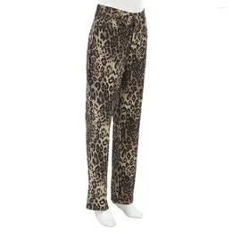 Women's Pants Button Zipper Leopard Print Slim Fit Pencil For Women With Pockets Stylish Mid-rise Wear
