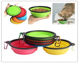 New Portable Folding Silicone Pet Bowls With Hook Retractable Travel Collapsible Cat Dog Feeders Outdoor Water Dish feeding bowl5402792