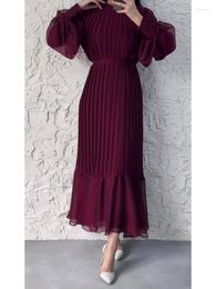 Casual Dresses Elegant Solid Pleated Women's Dress Office Lady Long A-Line Robe Femme African Vestido