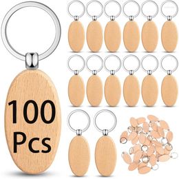 Keychains 100Pcs Blank Wooden Key Chain Unfinished Wood Tags Ring For Craft Supplies