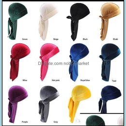 Beanie/Skull Caps 12 Colors Luxury Unisex Veet Durags Bandana Turban Hat Pirate Caps Wigs Doo Durag Biker Headwear Headband Hair Acces Otyp9