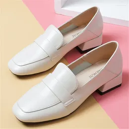 Casual Shoes Classic Women Leather Loafers 2024 British Style Slip-On Comfortable Soft Square Heel Pumps Plus Size 36-43