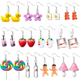 Dangle Earrings Cute Resin Earring For Girls Teens Favours Daisy Strawberry Ear Hoops Drop Kawaii Pendant Paint Pan Stud Jewellery Accessories