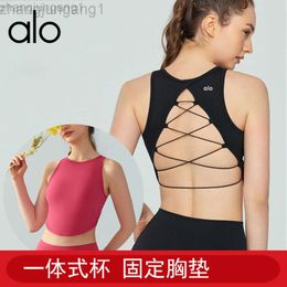 Desginer Alooo Yoga Bra Tanks Vest Sexy Backless Fixed Cup Fitness Top for Running and Wearing Solid Sleeveless Clothes