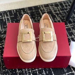 A Niche New Product, Classic Suede Metal Square Buckle Loafers for Lazy Women, Comfortable Single Shoes