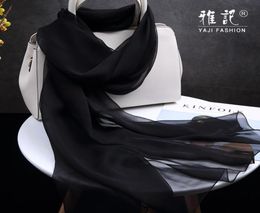 Scarves Natural Silk Scarf Women Black Color Foulard Femme Thin Chiffon Shawls Wraps For Ladies Solid 100 Real7091845
