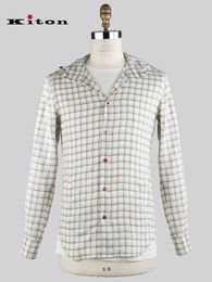 Mens Shirts Flax Blended White Cheque Enamel Button-down kiton Hooded Shirt