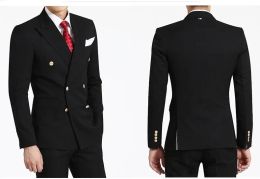Tuxedos Handsome Groom Tuxedos Double Breasted Black Peak Lapel Groomsmen Best Man Suit Mens Wedding Suits (Jacket+Pants+Tie) J716
