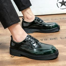 Casual Shoes Leather Platform Thick Soled Lace Up Oxfords High Quality Street Male Model Loafers Mens Square Toe Formal Dress