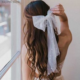 Свадебные украшения для волос Новые женщины длинные ленты сетчатые волосы с зажимами элегантные жемчужины.