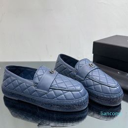 2024 Sheepskin Embossed Diamond Check Loafers A Slip-On Casual Shoes