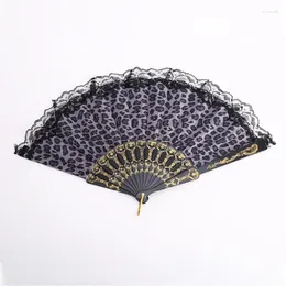 Decorative Figurines Leopard Print Small Floral Lace Fan Black Chinese Wind Folding Square Dance Dancing