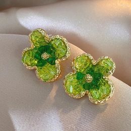 Stud Earrings UILZ Gradient Artificial Crystal Flower For Women Sweet Romantic Shiny Green Earring Evening Party Jewellery