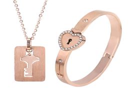 Love Lock Bracelets Key Necklace Two Piece Set Titanium steel bracelet necklace Men and woman interlocking bangle Holiday gift wit7020253