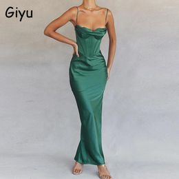 Casual Dresses Giyu Evening Party Satin Dress Women 2024 Summer Sexy Bodycon Split Maxi Long Vestidos Spaghetti Strap Backless Corset