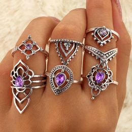 With Side Stones Silver Colour Knuckle Rings Set For Women 2024 Punk Crystal Midi Finger Female Turkish Boho Drop Jewellery 7 PCS Bague Femme