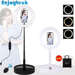 Continuous Lighting New desktop foldable phone stand with LED ring light selfie light portable stand tripod suitable for live video blogs Y240418