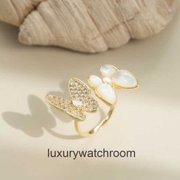 High End Jewellery rings for vancleff womens Shell butterfly inlaid ring 18K real gold electroplated ring design red ring Original 1:1 With Real Logo