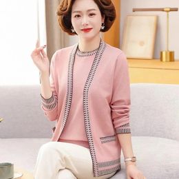 Work Dresses 2024 Mom Spring Dress Two-piece Set Jacket 40 Years Old And 50 Middle-aged Women's Autumn Knitted Cardigan Coat