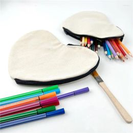 Storage Bags 100Pcs/Lot Heart-Shaped Blank DIY Graffiti Pen Zipper Bag Manual Cotton Canvas Stationery