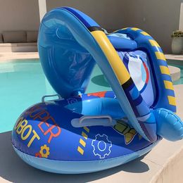 Infant Baby Float Swimming Seat Circle Inflatable Pool Ring Water with Sunshade Summer Beach Party Toys 240407