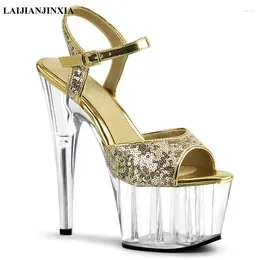 Dress Shoes LAIJIANJINXIA Women Summer Sandals Platform Sequins High-heeled 15 Cm Thin Heels Banquet Wedding Crystal Sandal