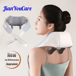 JianYouCare electrical neck shoulder body massager Heated Kneading Shiatsu Shawl Cervical back Massage machine Relieve fatigue 240408