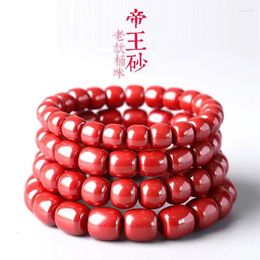 Strand Emperor Sandstone Natural Cinnabar Old-Styled Barrel Shaped Bead Bracelet