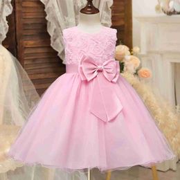 Girl's Dresses Kids Wedding Party Dresses Girls Bow Flower White 1st Communion Costume Gala Clothes Children Birthday Princess Gown for 3-12 Y