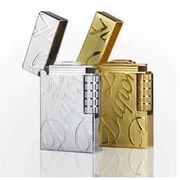 Metal Fashion Windproof Bright Ping Sound Butane Without Gas Iatable Lighter Grinding Wheel Flint Cigar Lighters Boyfriend Gift