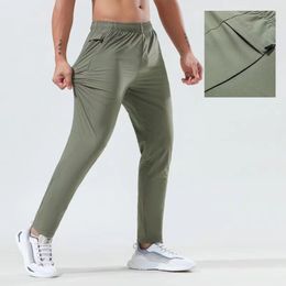 LL Men Jogger Long Pants Sport Yoga Outfit Quick Dry Drawstring Gym Zipper Pockets Sweatpants Trousers Men Casual Elastic Waist Fitness 2 Colors