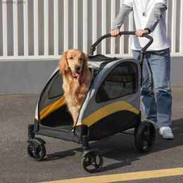 Dog Carrier Do Stroller Ultra-lare 4 Wheels Pet Joer Waon Foldable Cart Travel Trolley Outdoor Animal Carrier Load Up To 55k L49