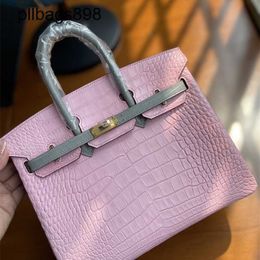 Designer Handmade 7a Handbag Bikns Genuine Leather Matte matte crocodile skin belly with honey wax thread Colour 25 with fashionableOYVA