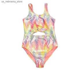 One-Pieces 6-14 year old teenage girls swimwear one-piece shiny girls swimwear childrens girls swimwear beach clothes Q240418