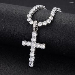 Chains Men Women Hip Hop Cross Pendant Necklace With 4mm Zircon Tennis Chain Iced Out Bling Necklaces For HipHop Jewelry Fashion