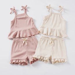 Kids Clothing Sets Baby Girl Camisole Top Lace Shorts 2PCS Summer Casual Children Clothes Suits 240410