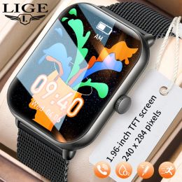 Watches LIGE 1.96 inch Smart Watch Men Bluetooth Call Custom Watch Face Women's Watches Sports Fitness Health Monitor Smartwatch For Men