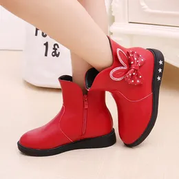 Boots Fashion Children'S Winter For Girls Rhinestone Bow Plush Short Snow Black Red Pink Princess Cotton Shoes KS543