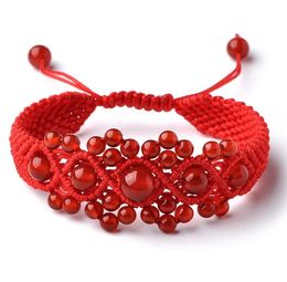 Bangle Handmade Natural Red Gems Charm Bracelets For Women Braiding Adjustable Thread Waistbands Lucky Jewellery Pulseiras7838750